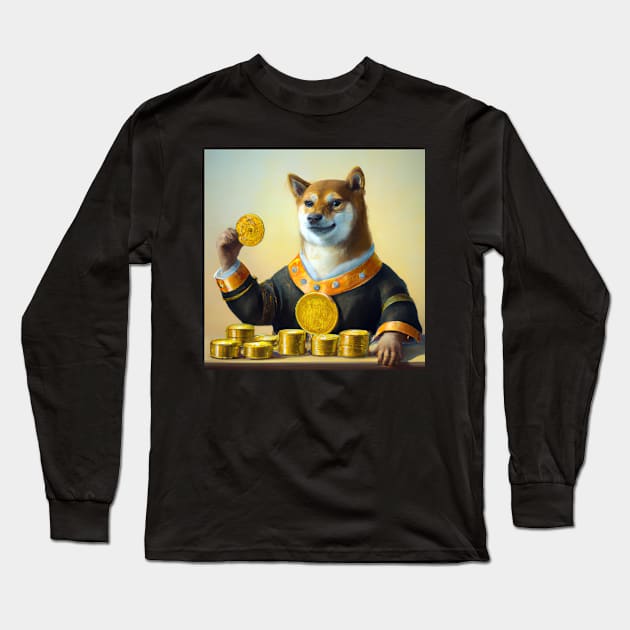 shiba counting gold coins 1 Long Sleeve T-Shirt by big_owl